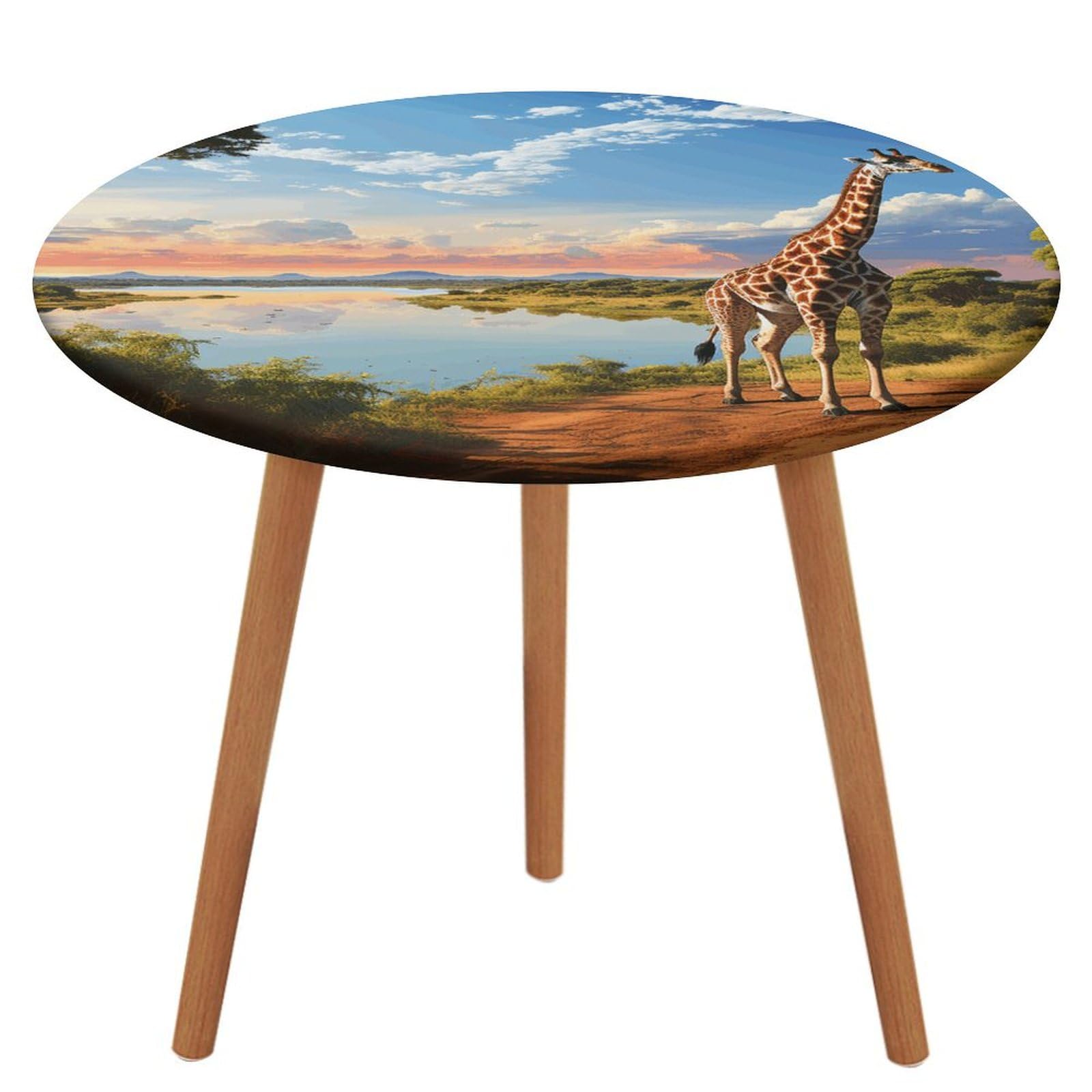 Nappe ronde élastique 130 cm imperméable et lavable motif paysage africain