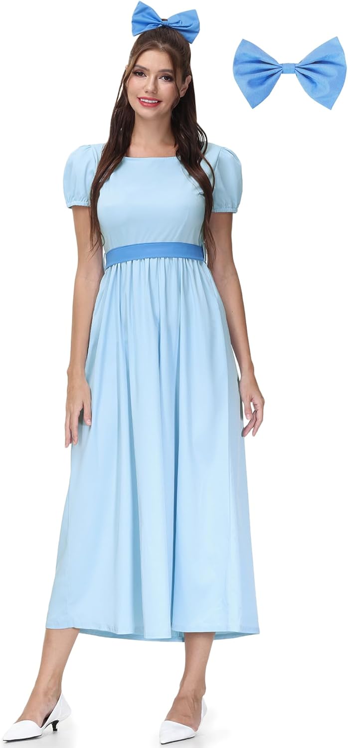 For G and PL Halloween Cosplay Princess Blue Maxi Costume Dress with Bow Belt