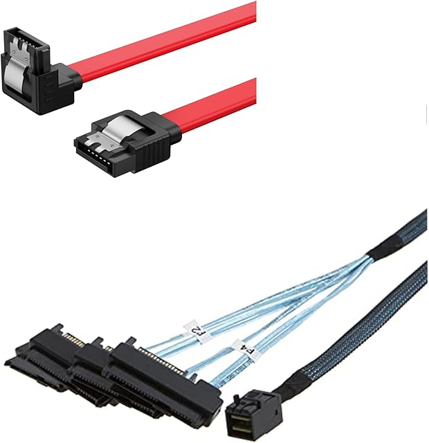 CableCreation SFF-8643 to SFF-8482 Cord, Internal Mini SAS SFF-8643 to 4 X 29 Pin SFF-8482 Ada with SAS 15 Pin Power Port Bundle with sata iii Cable