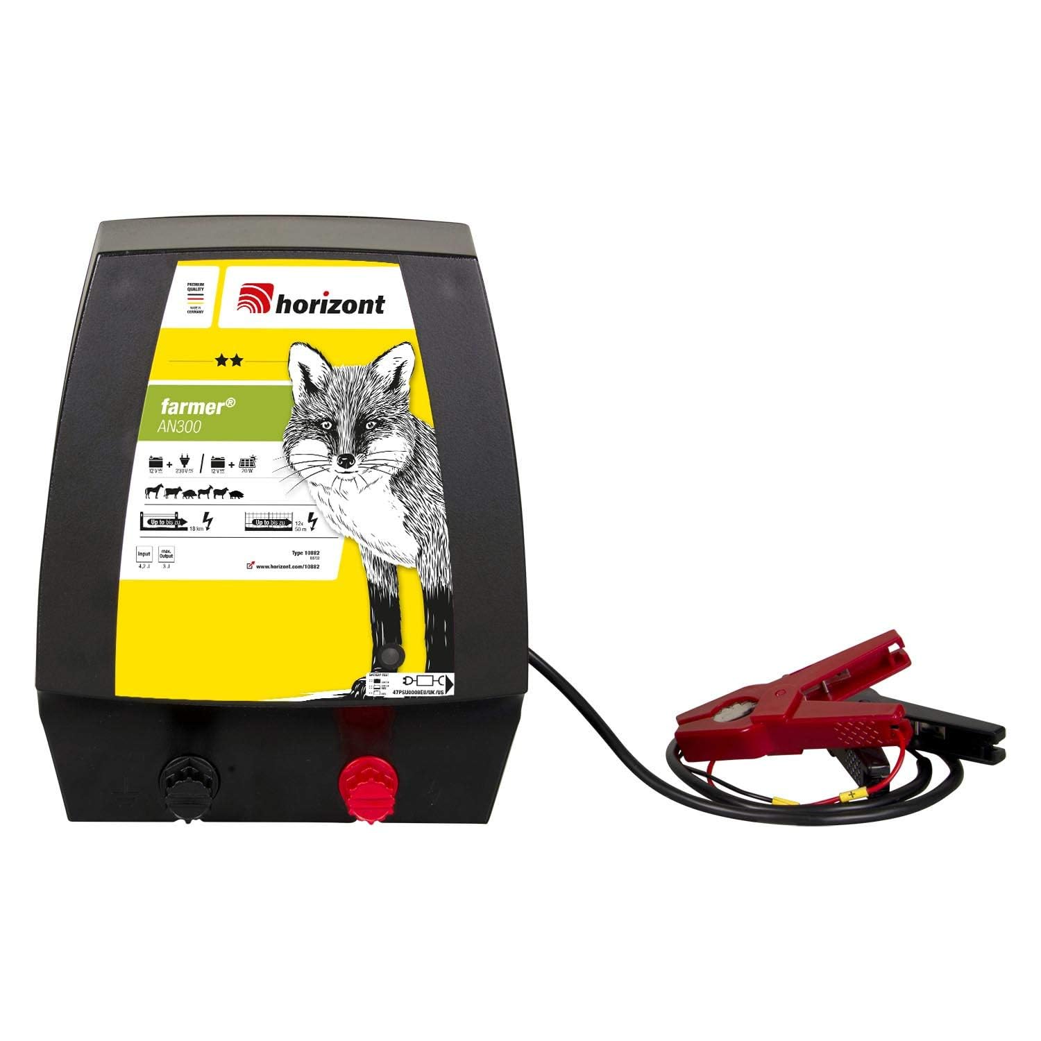 horizont Farmer AN300 - Vallador de pastos (12 V, 230 V, 4,2 julios, 11800 V, para red eléctrica, batería, ideal para animales de pastoreo tranquilos, todoterreno)