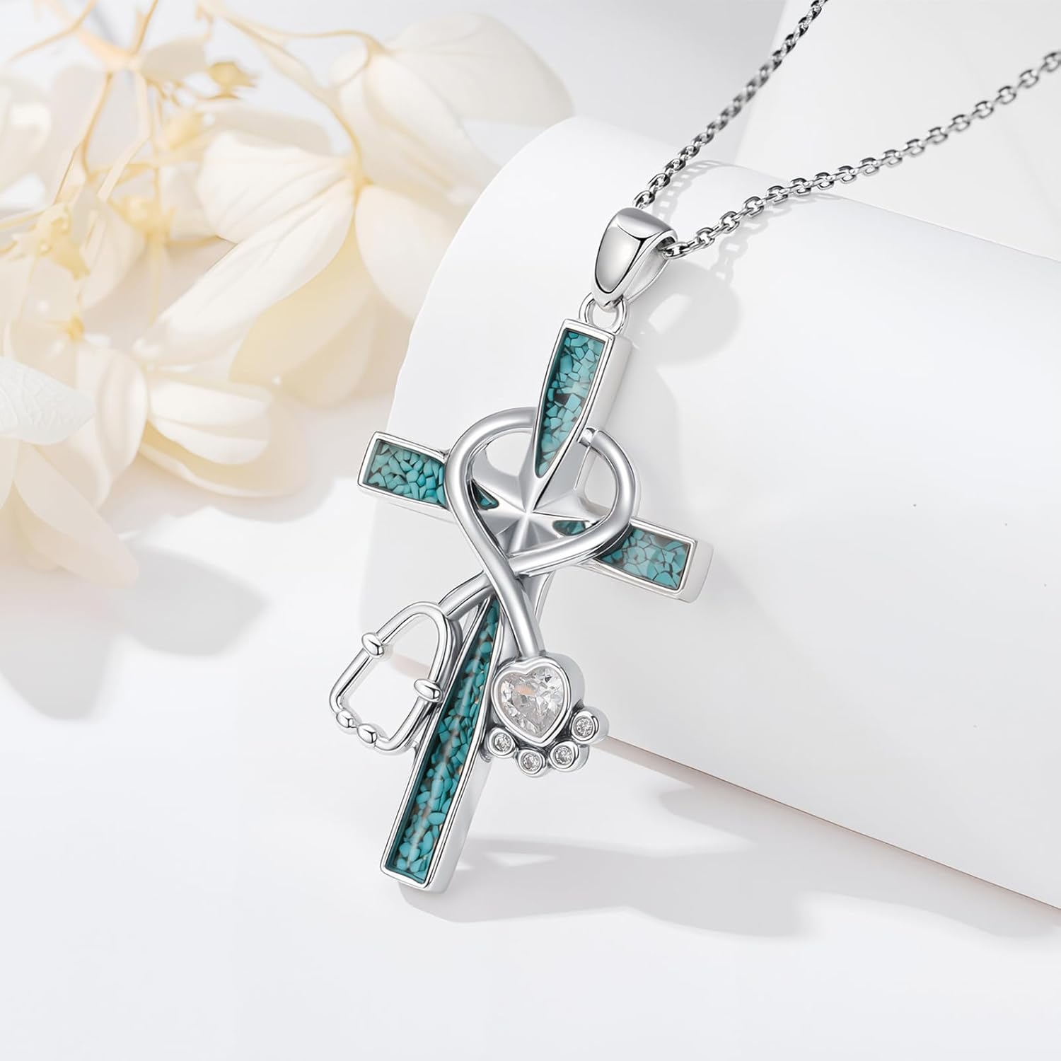 Nurse Necklaces for Women 925 Sterling Silver Stethoscope/Caduceus Pendant Nursing Jewelry Graduation Gifts for Doctor Medical Assistant