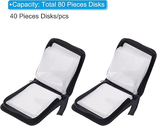 Miniatura 3 de PATIKIL Soportes para CD, 2 piezas Oxford de capacidad total de 80 unidades, impermeables, portátiles, divisores de almacenamiento de discos de