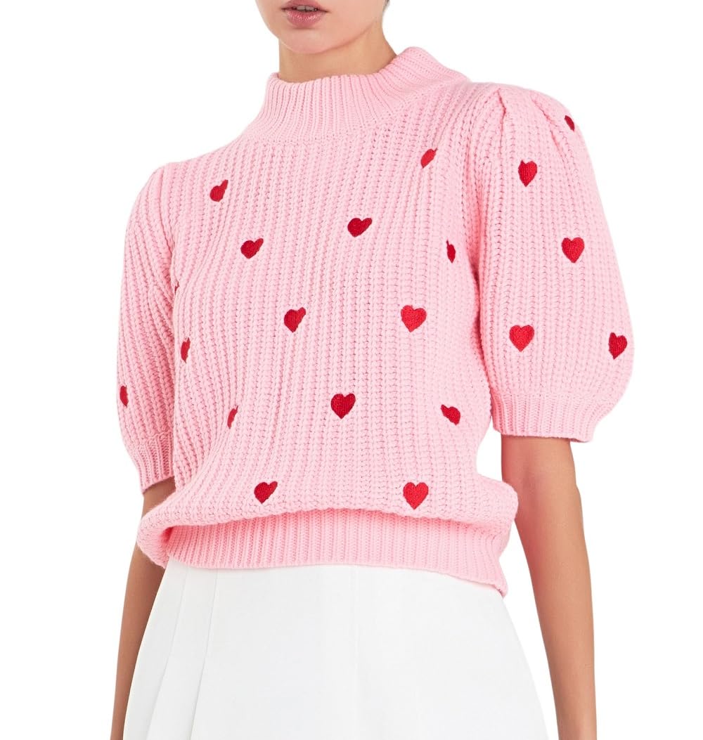 Women Puff Short Sleeve Sweater Cute Mock Neck Knit Pullover Shirt Heart Knit Sweater Vest Y2k Aesthetic Tank Top-image-22