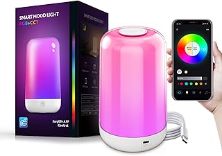 Bedside Touch Table Lamp, RGB Color Changing Night Lights for Bedroom, Rechargeable Lamp Battery Operated Lights, Bluetooth APP Control,Dimmable Night Light Kids, Wireless Touch Bedside Mood Lighting