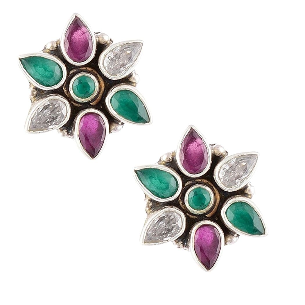 Handicraft Fashion Point 92.5 Sterling Silver Star Shape (traditional ruby + emerald) Earring For Women (B06XGCJT6W) Amazon Price History, Amazon Price Tracker