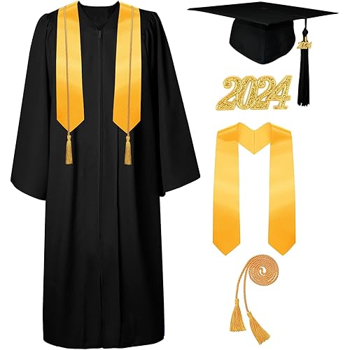 Unisex Matte Graduation Cap and Gown Tassel Stole Honor Cord Set 2024 for High School and College