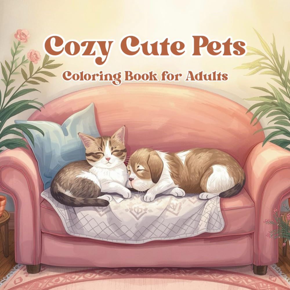 Cozy Cute Pets Coloring Book for Adults: Adorable relaxing scenes with cats, dogs, and sweet companion animals