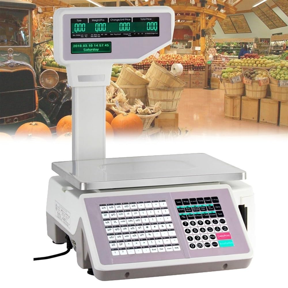 LYDZUSDP Digital Price Label Printing Scale,LCD Screen Weight Price Scale,15kg/30kg Capacity,Electronics Barcode Thermal Printer for Commercial Weighing