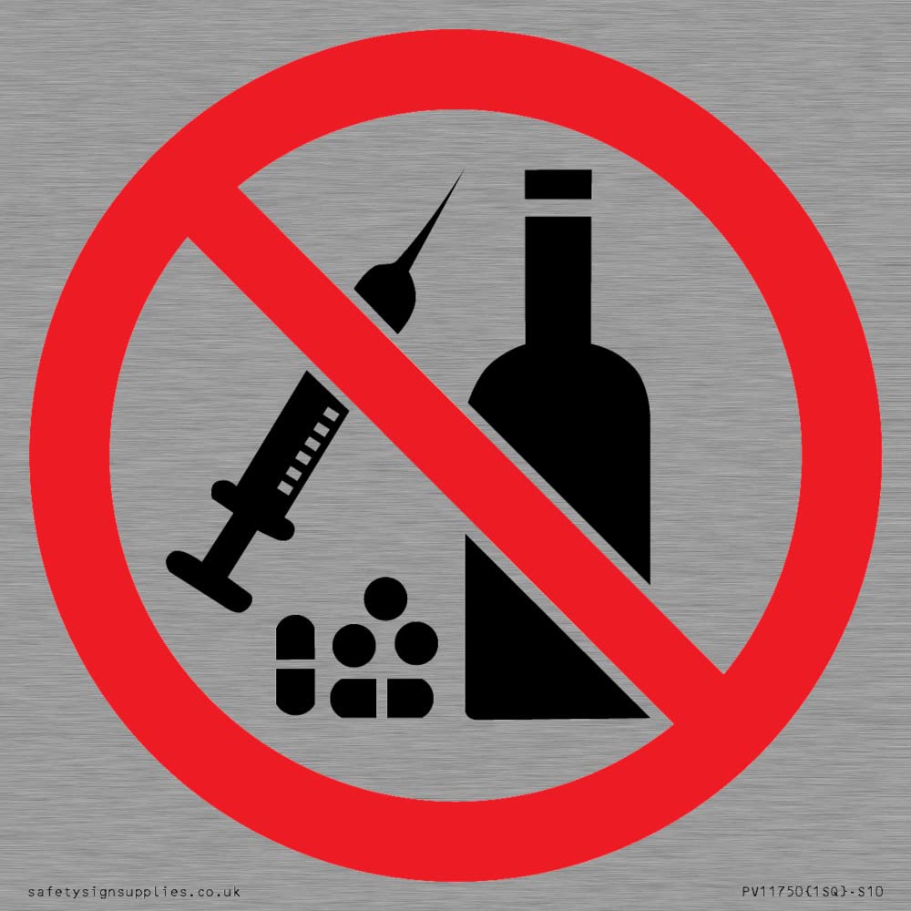P908 Prohibition: No alcohol or drugs Sign - 100x100mm - S10