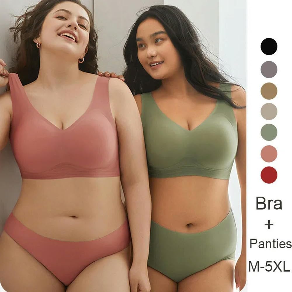 SYJYM M-5XL Conjuntos de Sujetadores de Talla Grande para Mujer Bragas regordetas para niñas Sujetadores de Gran tamaño sin Aros y antiflacidez para Mujeres con Pecho Grande