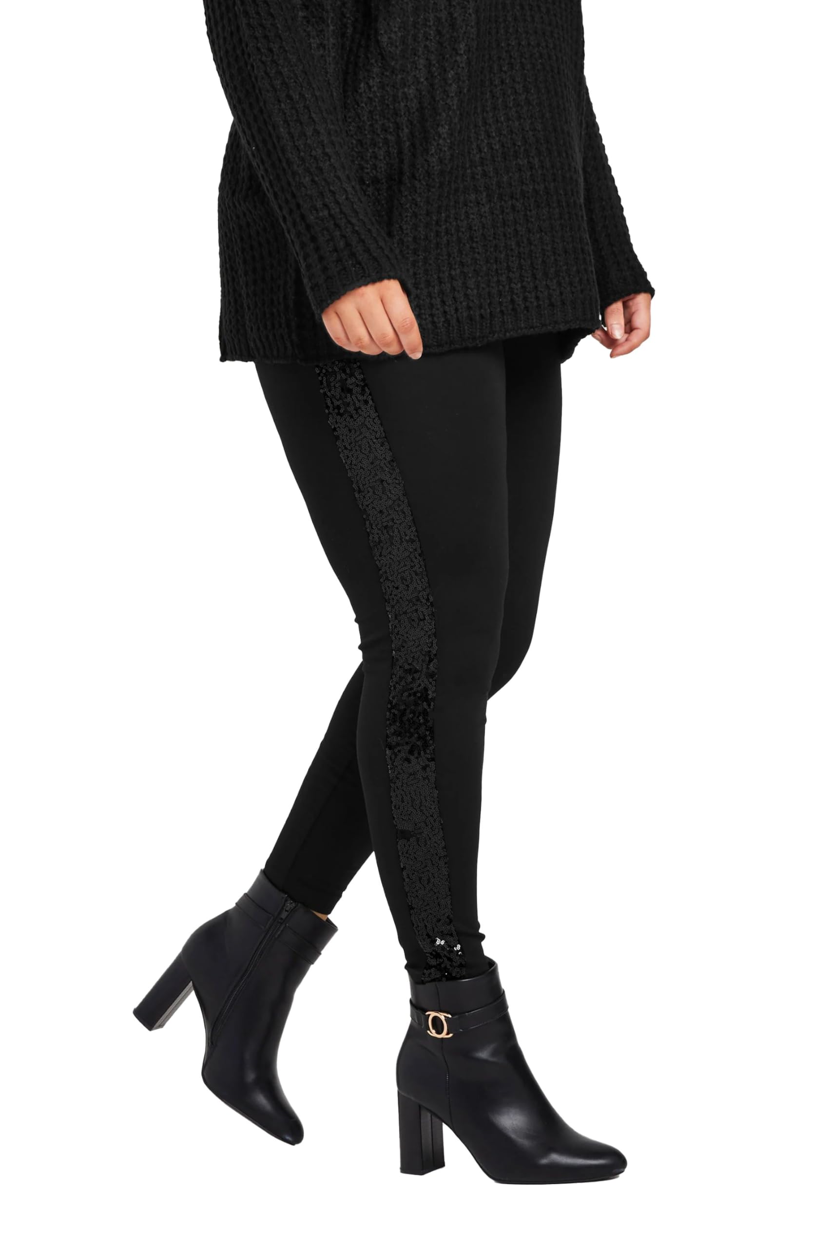 Yours Women's Black Stripe Sequin Leggings Pants In | Size: 26