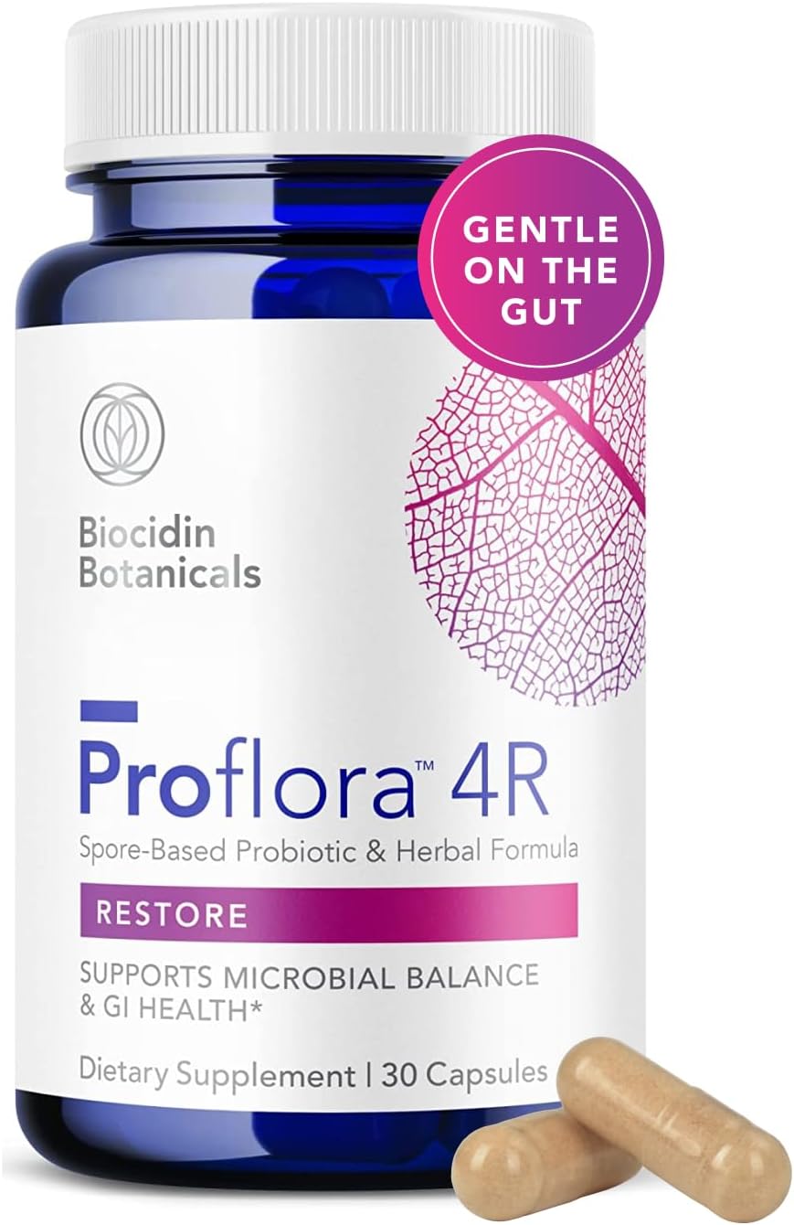 Biocidin Proflora 4R Spore Probiotic - Probiotics for Women & Men with Bacillus, Organic Aloe, Marshmallow Root & Quercetin - Gut Health, Digestive Comfort & Debloating Support (30 Vegan Capsules)