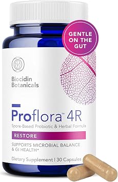 Biocidin Proflora 4R Spore Probiotic - Probiotics for Women & Men with Bacillus, Organic Aloe, Marshmallow Root & Quercetin - Gut Health, Digestive Comfort & Debloating Support 30 Vegan Capsules