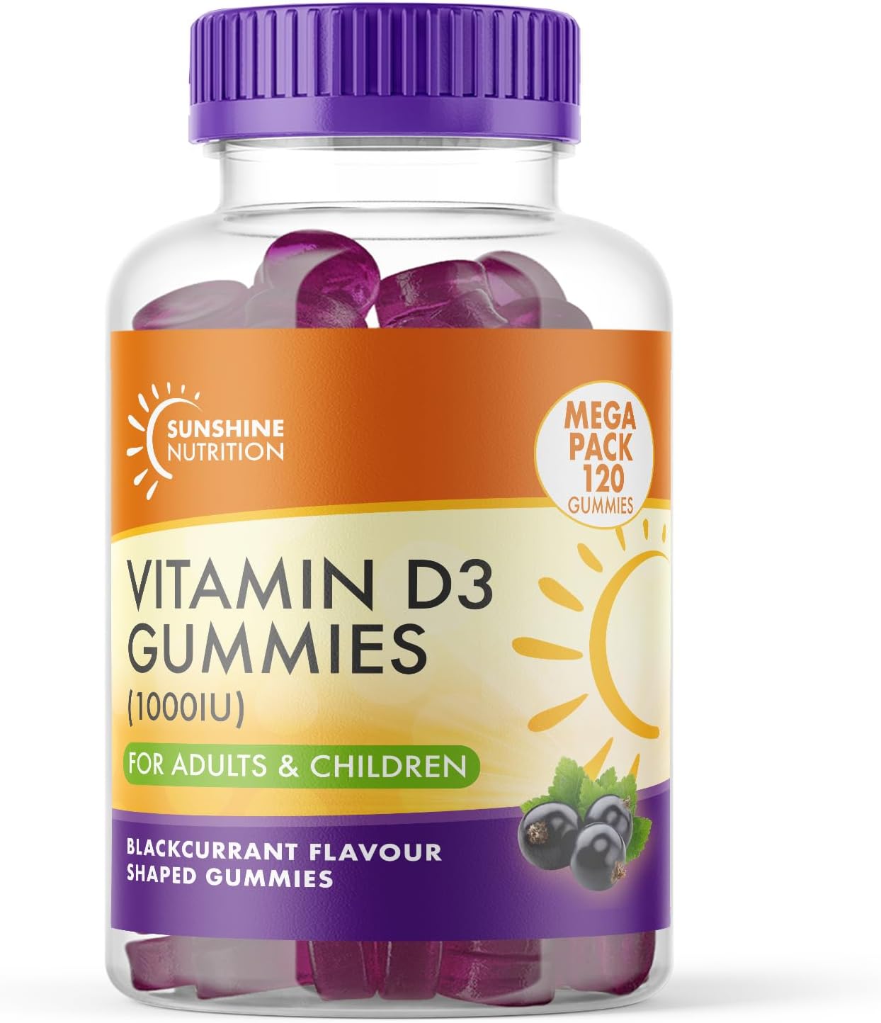 Vitamin D 120 Gummies for Adults and Children - Contains 1000IU (25ug) VIT D3 Supplement for Immune Support - Easy Take Very Tasty Blackcurrant Flavour - 4 Month Supply