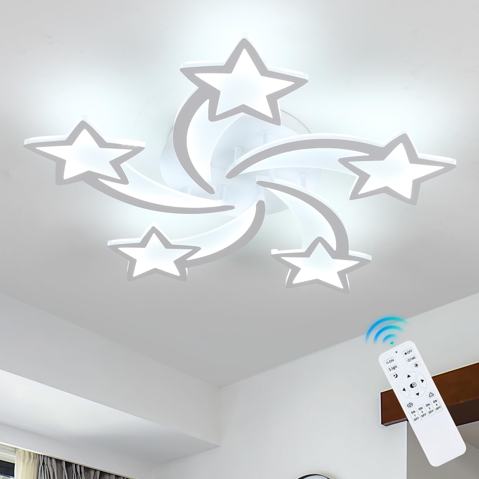 Comely LED Deckenleuchte, 50W 6200LM Moderne Deckenlampe Dimmbar mit Fernbedienung 3000K-6500K, Stern Deckenleuchte Kinderzimmer Lampe Decke für Wohnzimmer Schlafzimmer Küche (Weiß, Dia 65 CM) | Mit Fernbedienung, 3000K-6500K, Moderne Große Deckenleuchte