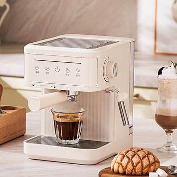 Coffee Maker, Espresso Machine, Cafe Latte Machine, Semi-Automatic, Latte Maker, Coffee Machine, Small Grinder, Lightweight, Stainless Steel, One Button Operation, Easy to Clean, Whisk Function, Milk Foam, Latte Art, Steam, Compact, Powder, Large Capacity New Year Gift, Housewarming, Birthday Gift 110V, White