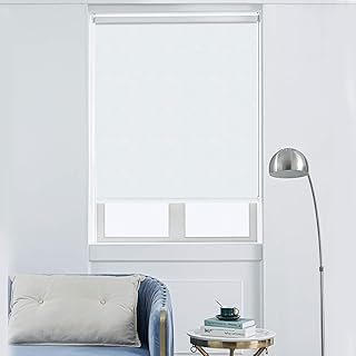 Persilux 100% Blackout Roller Shades Blinds, Thermal Insulated Fabric UV Protection, Striped Jacquard Window Shades Blinds for Home Privacy and Room Darkening, Easy to Install (23'W x 72'H, White)