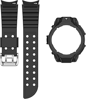 MOTONG For Samsung Galaxy Watch 5 Replacement Silicone Strap - PC Protective Case Cover Shell with Wrist Watch Band Strap For Samsung Galaxy Watch 5/4(Black) (44MM, Black)