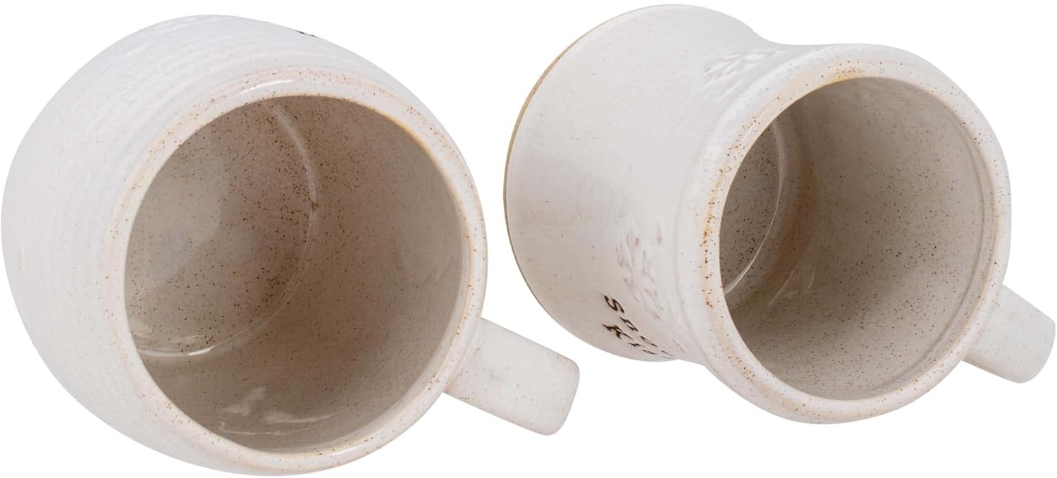 DEMDACO Warm Wishes Snowflake Kisses Whitewash 16 ounce Stoneware Christmas Mug Set of 2