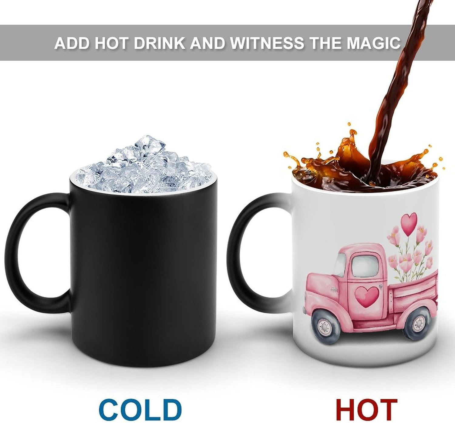 Valentine's Day Flower Truck Color Changing Mug Heated Ceramic Cup Heat Sensitive Coffee Mug Fun Gift