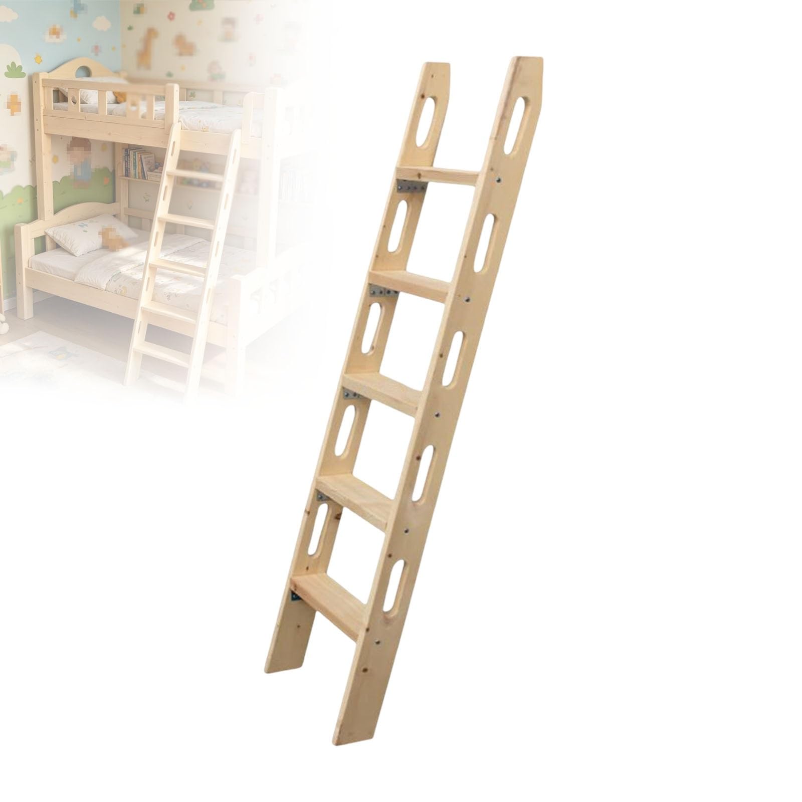 Escalera de Madera para litera, Escalera Universal Que Ahorra Espacio para autocaravanas, con barandillas Laterales de Seguridad caladas y Capacidad de 330 Libras(1.7m)