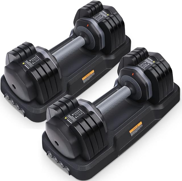 THERUN 49KG Pair Adjustable Dumbbells, 24.5KG 5-in-1 Dumbbell Set for Men and Women with Anti-Slip Fast Adjust Turning Handle for Full Body Workout Fitness