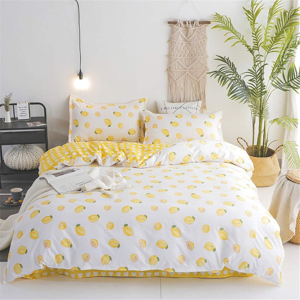 Anjos Yellow Lemons Simple Brief Polyester Microfiber Duvet Cover Set Bedsheet Pillowcases Bedding Set 4pc Queen Size 86"x94"(220x240cm)