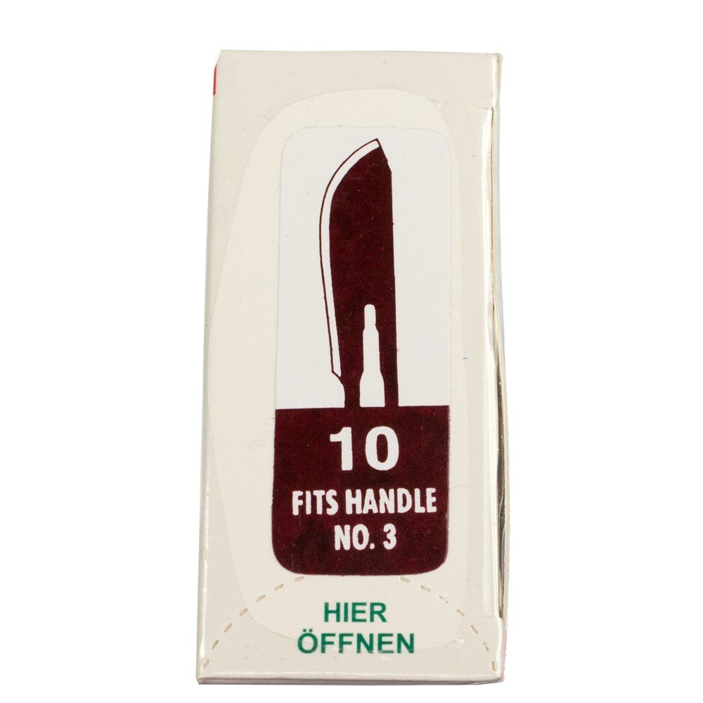 Set avec 100 x lames de scalpel N° 10 - Lame chirurgicale stérile en acier au carbone et 1 x manche de scalpel Figure N° 3 en acier inoxydable