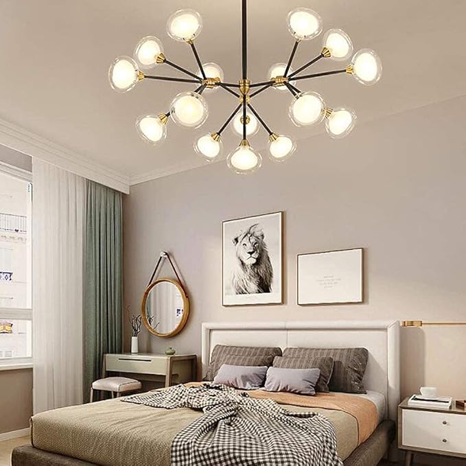 MHBGX Moderne Industriële Creativiteit Sputnik Kroonluchter, Sputnik 5 s Gold Mid Century Moderne Armatuur Industriële Hanger Ing voor Keuken Eetkamer Woonkamer, Zwart en Brons, Zwart en Brons, 16 Licht photo 2