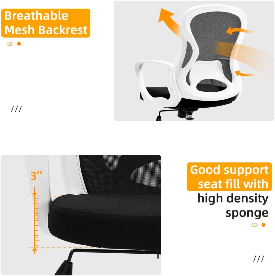 BERLMAN Mid Back Mesh Office Chair Adjustable Height Desk Chair Swivel Chair Computer Chair with Armrest Lumbar Support (White): Kitchen & Dining
