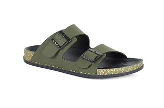 AADI Men's Olive Synthetic Leather Lightweight Comfortable Indoor Outdoor Daily Use Casual Slides/Slippers/Sandals