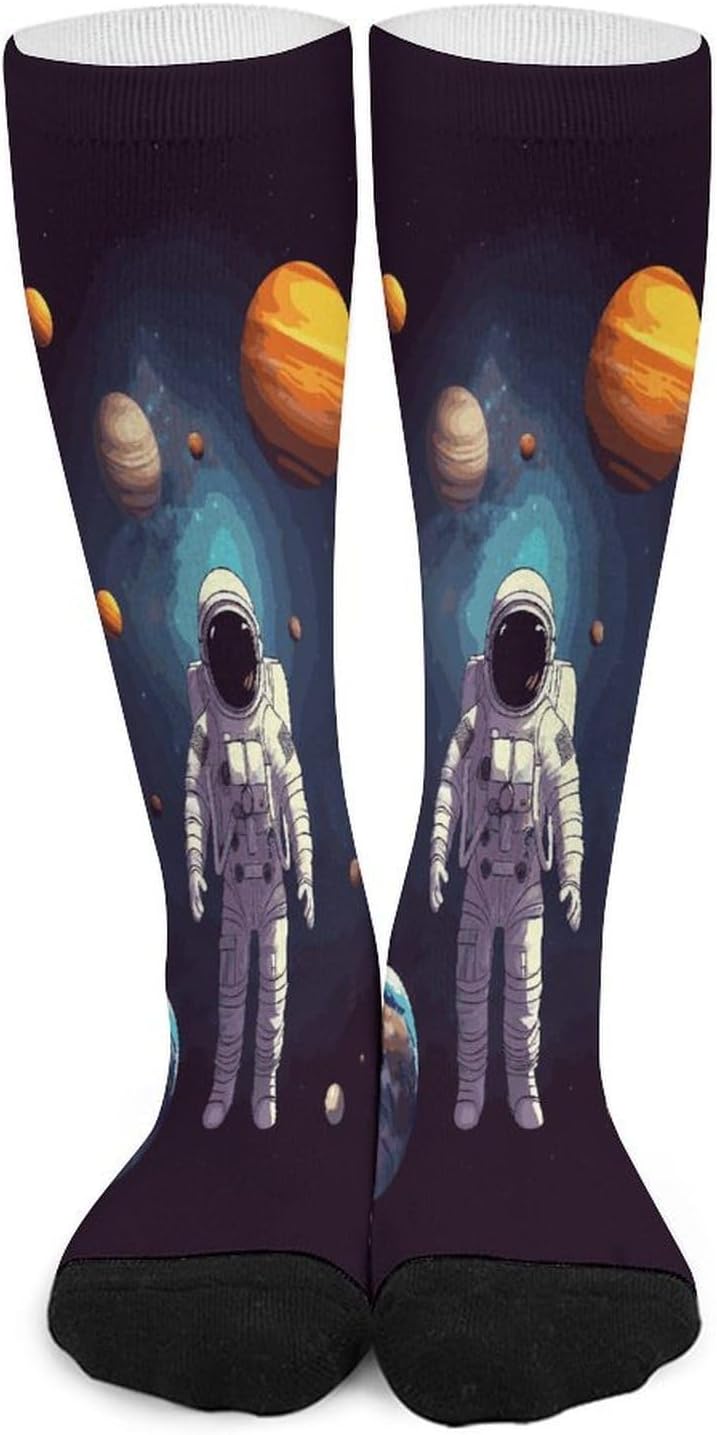 Astronaut Solar System Planets Crew Socks Calf Socks Athletic Crew Sock