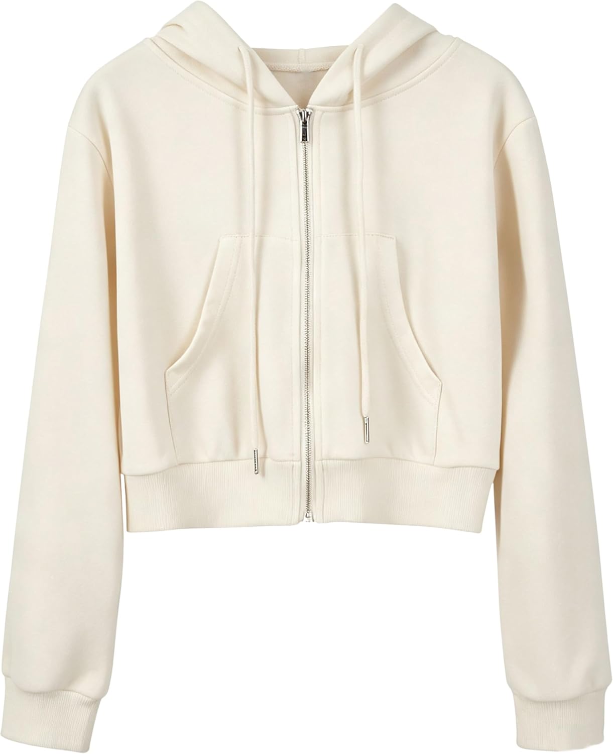 Hooever Womens Cute Workout Cropped Zip Up Drawstring Hoodie Sweatshirt Jacket