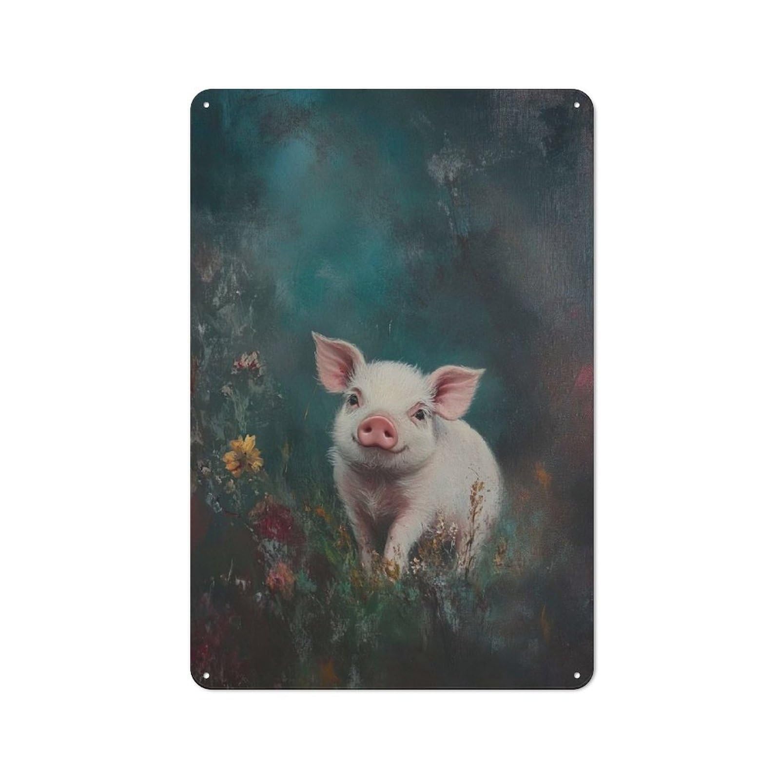 Junmoney Smiling Piglet In Flowers Retro Tin Sign 30X20cm For Living Room Or Hallway, Gift For Living Room Decor Lovers During The Christmas Season