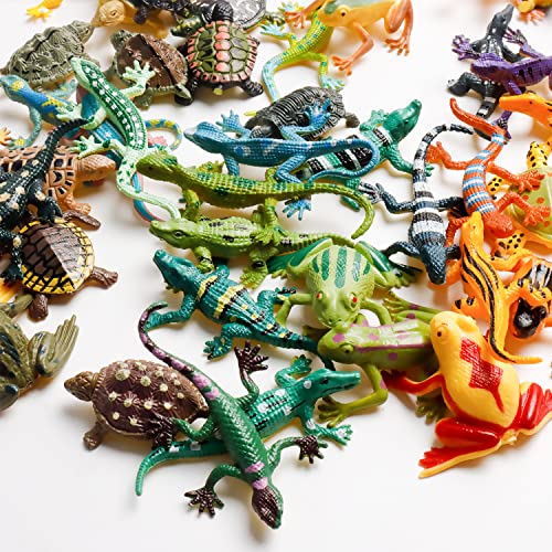 Hiawbon 48 Pcs Miniature Animal Figurines Mini Colorful Lizard Crocodile Frog Turtle Fake Artificial Jungle Animal Figure For Party Favor Gifts #TOP2