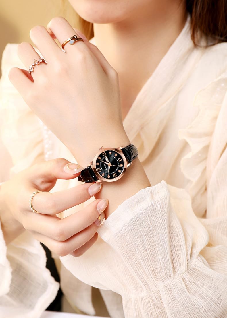 BESTKANG Leather Women Watches Ladies Dress Analog Quartz Date Classic Luminous Leather Strap 3ATM Waterproof Female Wrist Watch - Image 2