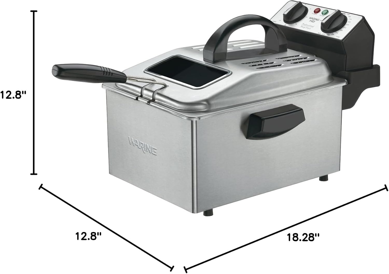 Waring DF250B Deep Fryer with dimensions labeled
