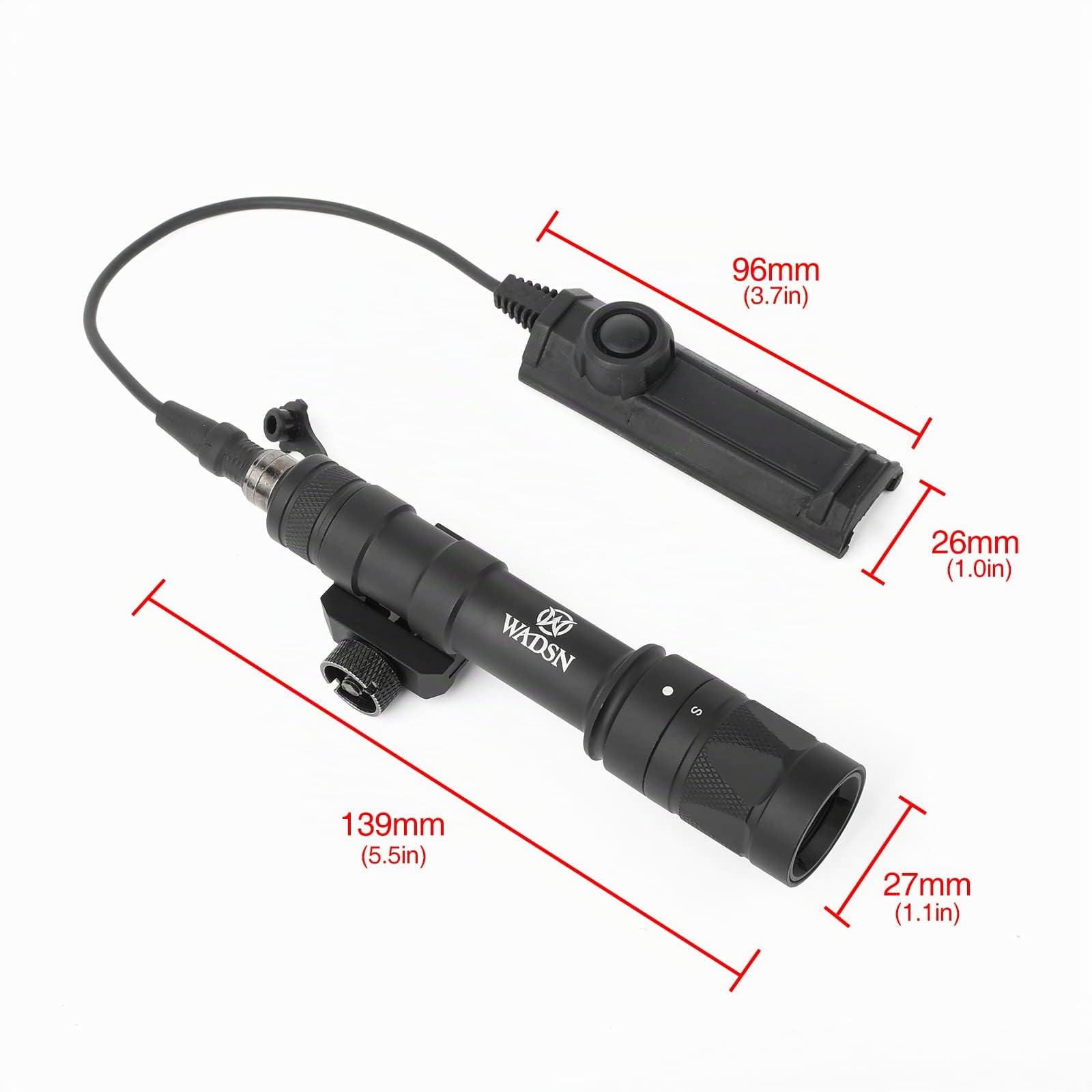 M600W Lampe de poche Tactique poing flash à double fonction, lampe de reconnaissance à 600 lumens pour le système ferroviaire Picatinny de 20 mm (Noir)