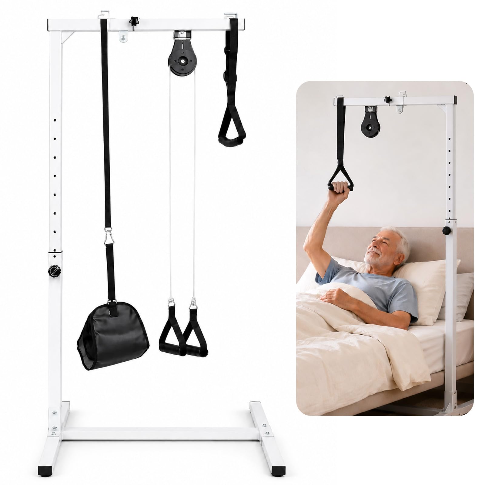 Unabhängige Aufrichthilfe für Senioren, 130-175 cm Höhenverstellbarer Bettgalgen Freistehend, H-förmiger Sockel, 100 kg Tragkraft Stabiler Aufstehhilfe Galgen für Bett für Pflegebett