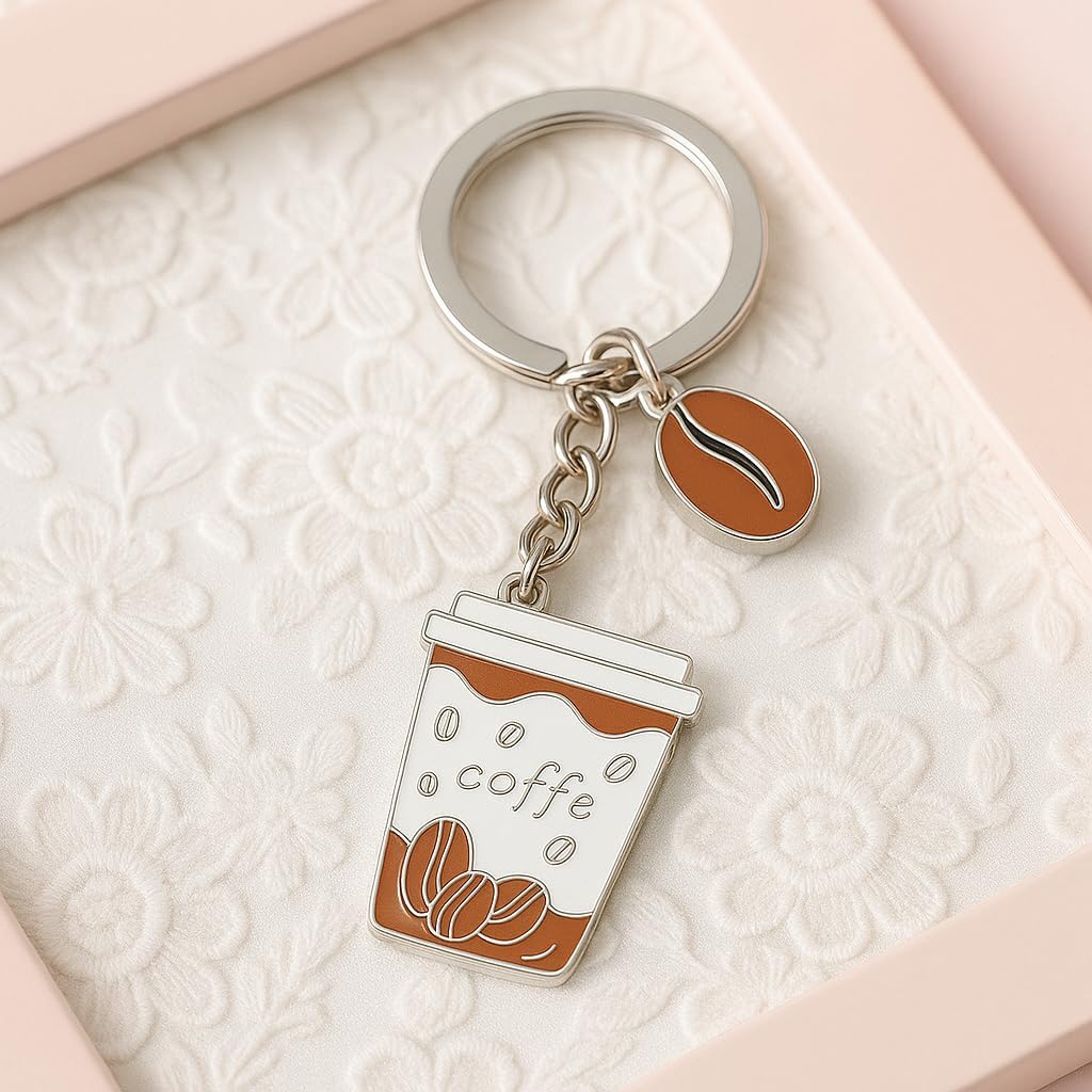 Coffee Keychain - Cute Keychain with Coffee Cup & Bean Charms, Purse Charms for Bag,Funny Keychains for Girls Women - Image 3