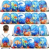 Sanwuta 36 Pcs Under the Sea Party Favor Bags Goodie Ocean Gift Drawstring Bags Beach Sea Animal Candy Treat Drawstring Backpack for Summer Birthday Party Decor Baby Shower Supplies (Classic Style)