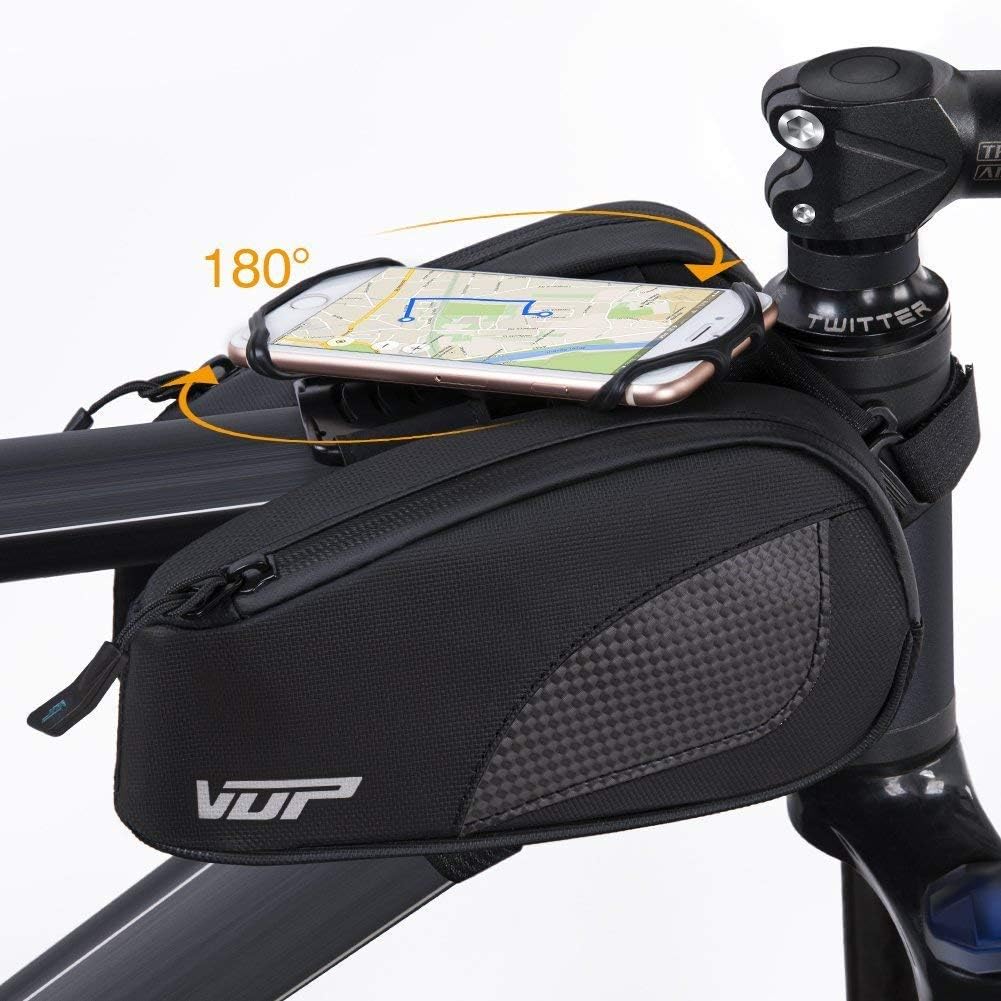 VUP Bike Front Frame Bag,Universal Bicycle Motorcycle Handlebar Bag,Top Tube Bike Bag with 360° Rotation Cell Phone Holder for iPhone Xs/XS MAX/XR/X/8/8P/7/7P/6S/6/5,Galaxy S9/8/7/6/Note,Nubia,Huawei
