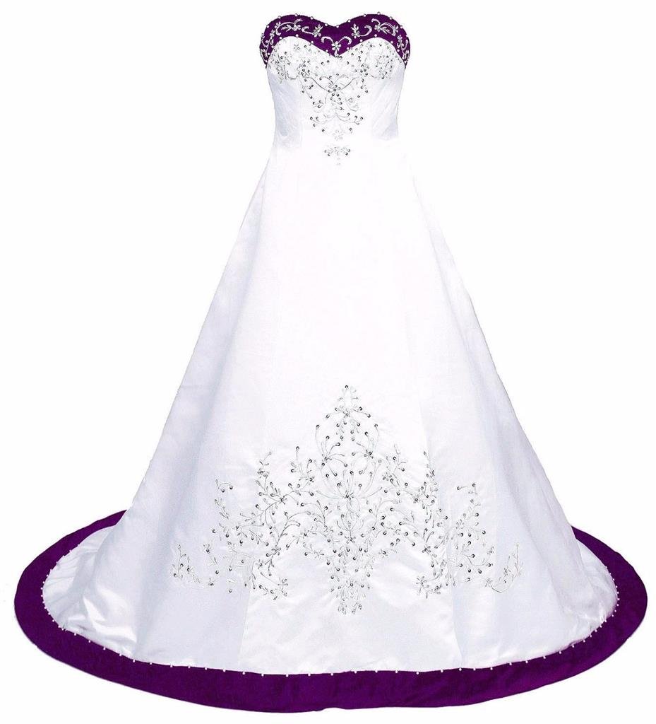 Women's Court Train Embroidered Satin Wedding Dress Bride Gown