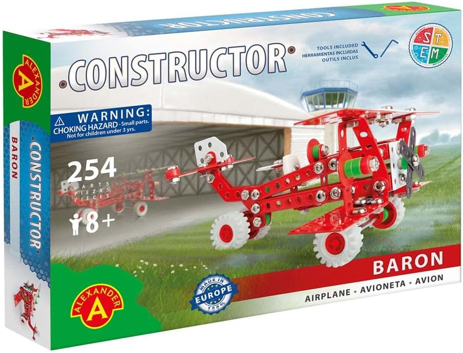 StemKids Erector Constructor - Baron (Retro Plane) Model Building Set, 254 Pieces, for Ages 8+, 100% Compatible with All Major Brands Including Meccano Educational STEM Learning Sets for Kids