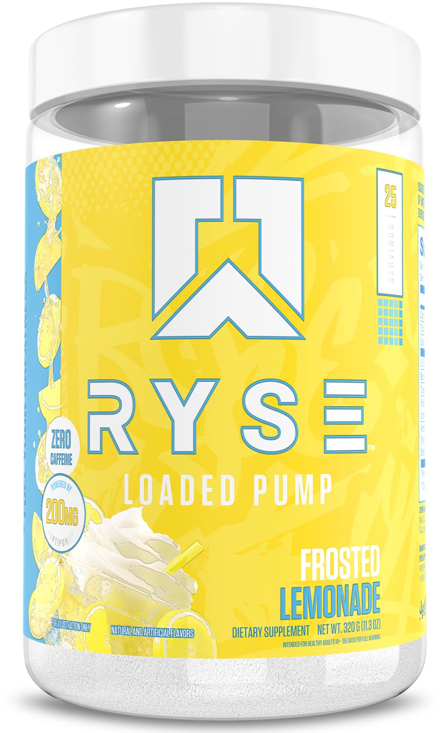 Ryse Loaded Pump Pre Workout Powder - Frosted Lemonade - No Caffeine Stimulant Free Formula for Pump, Power & Endurance - L-Citrulline, PeptiPump, Betaine Anhydrous, Taurine & AstraGin - 25 Servings