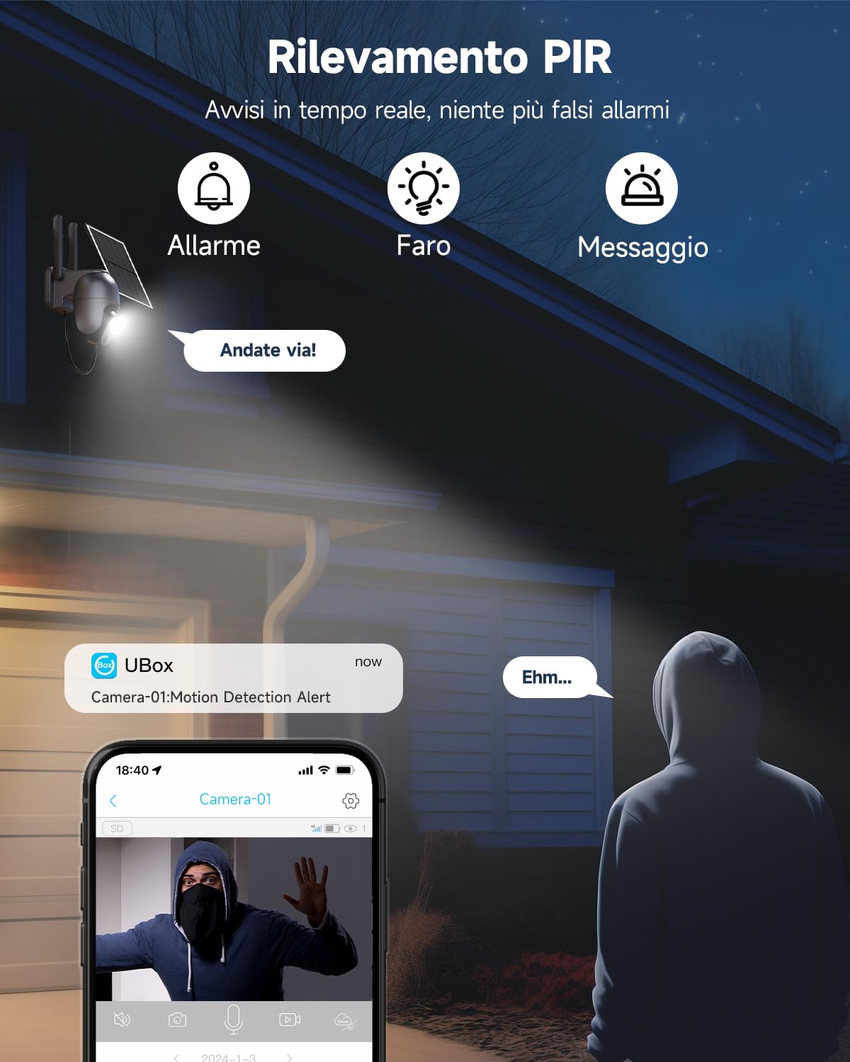 4G LTE Telecamera Esterno con SIM e Pannello Solare, 2K 360° PTZ Telecamere Senza Fili con Batterie, Visione Notturna a Colori, Audio Bidirezionale, PIR Rilevamento, IP66