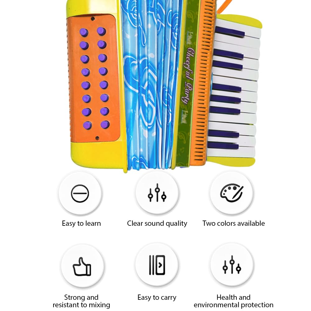 HUIOP Mini akordeon, 20 klawiszy, 16 basów, materiał ABS z klamrą Lekki guzik akordeon koordynacja ręka-oko, występy na scenie, instrument muzyczny dla początkujących, prezent świąteczny, akordeon