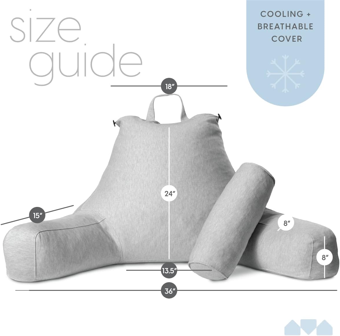 Milliard Reading Pillow with Shredded Memory Foam, Adult Large Back Rest Pillow for Sitting in Bed with Cooling, Removable Cover (XL 24 Inch)