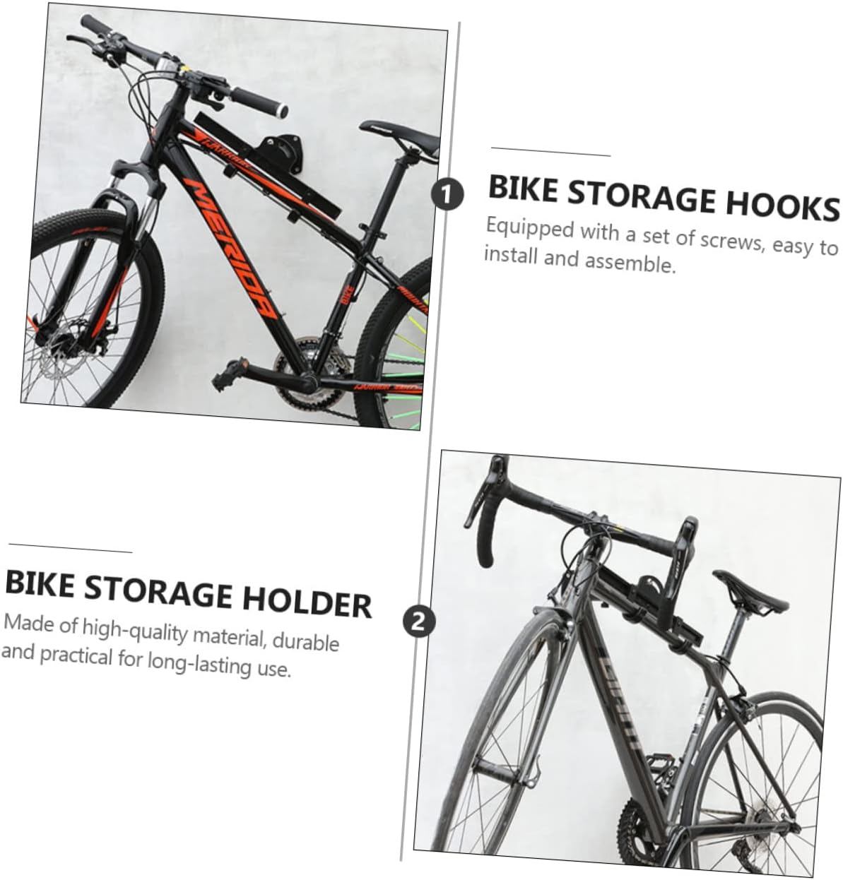 Kisangel 1set Bike Wall Mount Rack Sturdy Hanging Storage Holder for Indoor Use for Garage Home Bike Display Easy Installation Screws