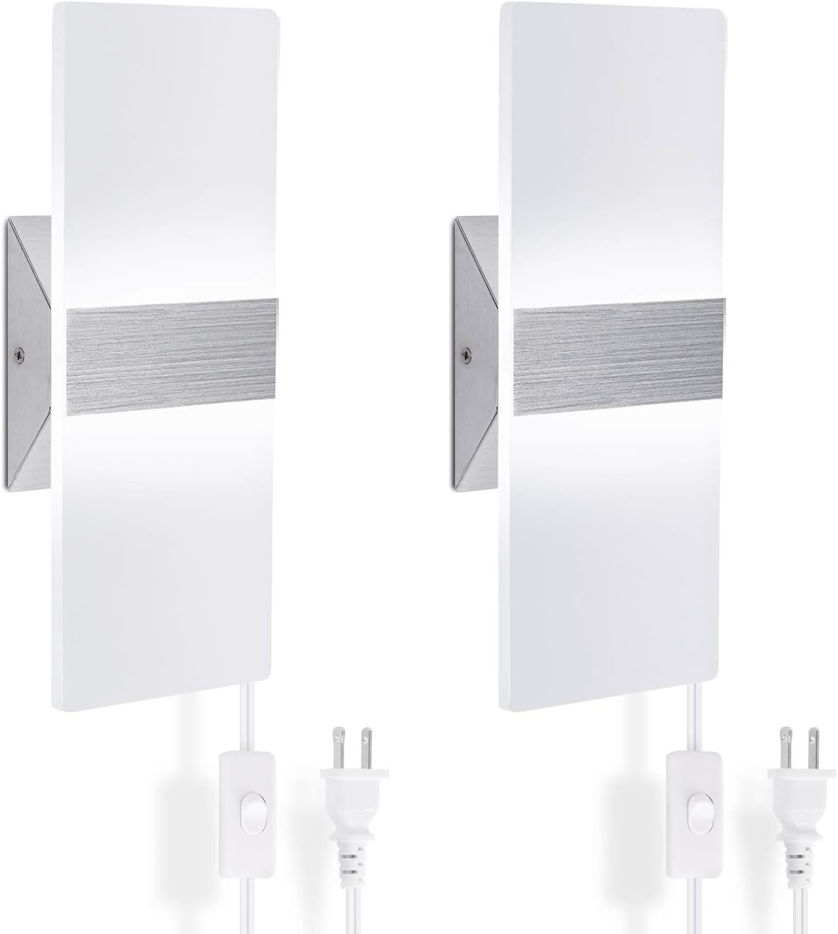 Modern Wall Sconces Set of Two, Wall Sconces Plug in 15W 6000K Cool